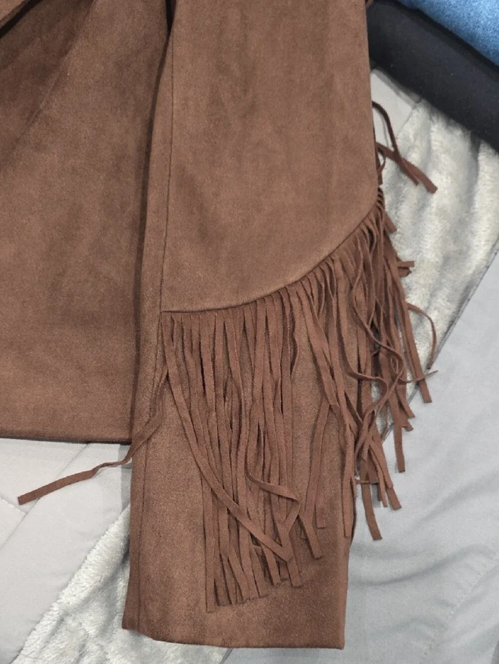 For The Republic‎ Brown Fringe Suede-Look Open Jacket